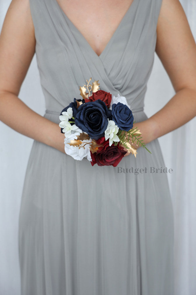Burgundy and Navy Blue Silk Wedding Bouquet   - $39.50 | Rockaway