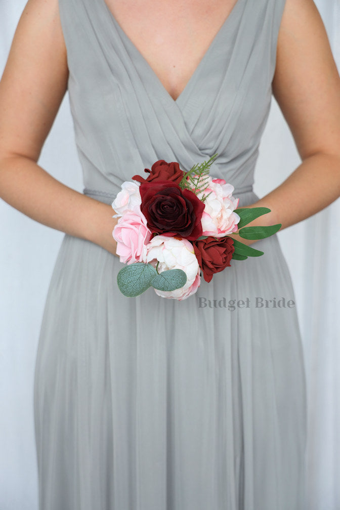 Burgundy and Pink Silk Wedding Bouquet   - $39.50 | Brierwood