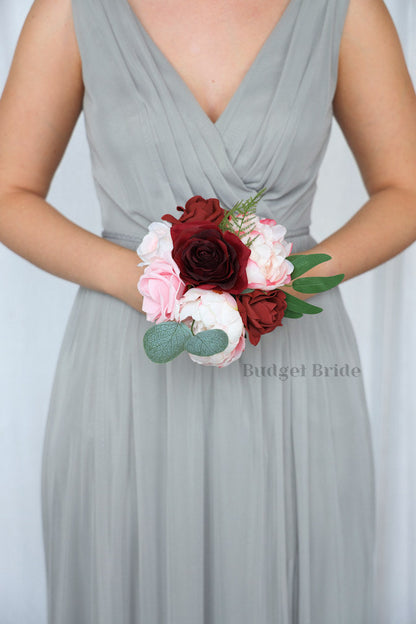 Burgundy and Pink Silk Wedding Bouquet   - $39.50 | Brierwood