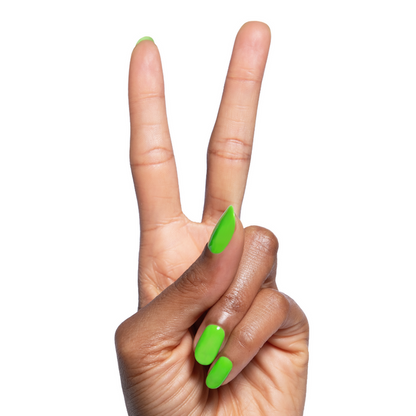 Cancel My Return Flight - Gel bright electric lime gel polish on natural nails with smooth glossy finish manicure