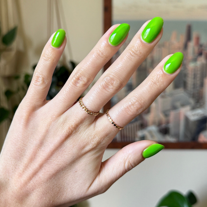 Cancel My Return Flight - Gel electric lime gel polish on natural nails with smooth glossy manicure finish