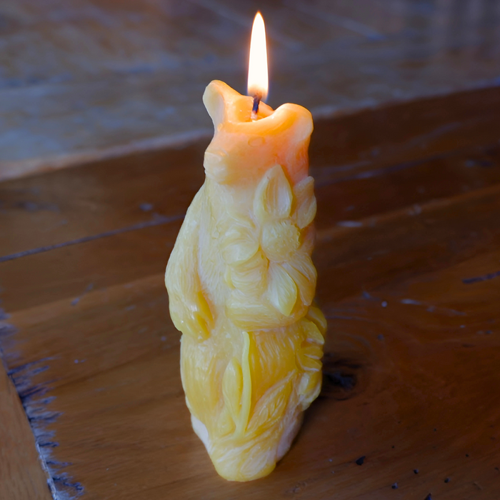 Candlestock Beeswax Bear Candle with Flower