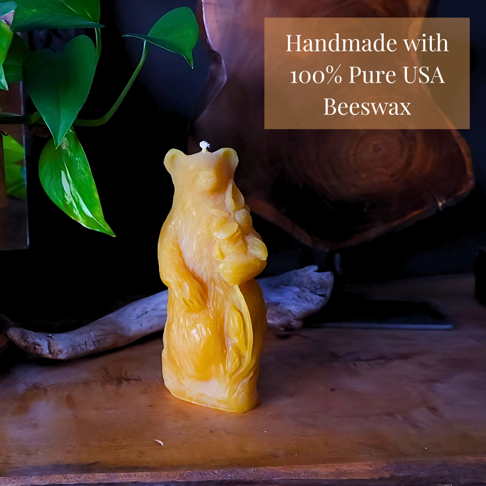 Candlestock Beeswax Bear Candle with Flower