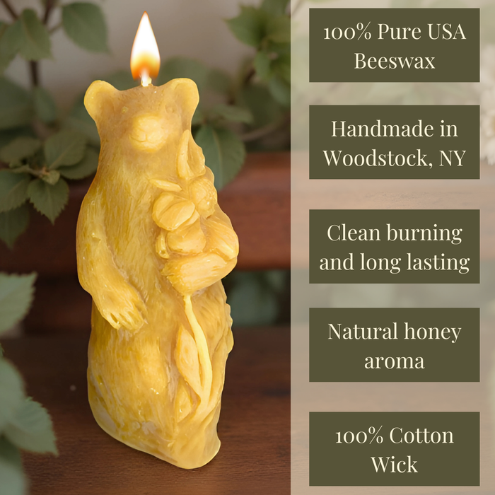 Candlestock Beeswax Bear Candle with Flower
