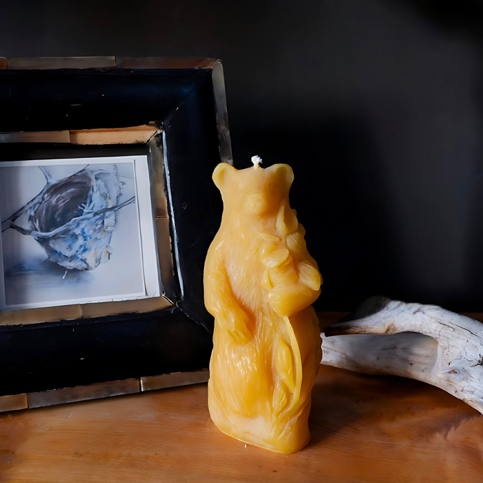 Candlestock Beeswax Bear Candle with Flower