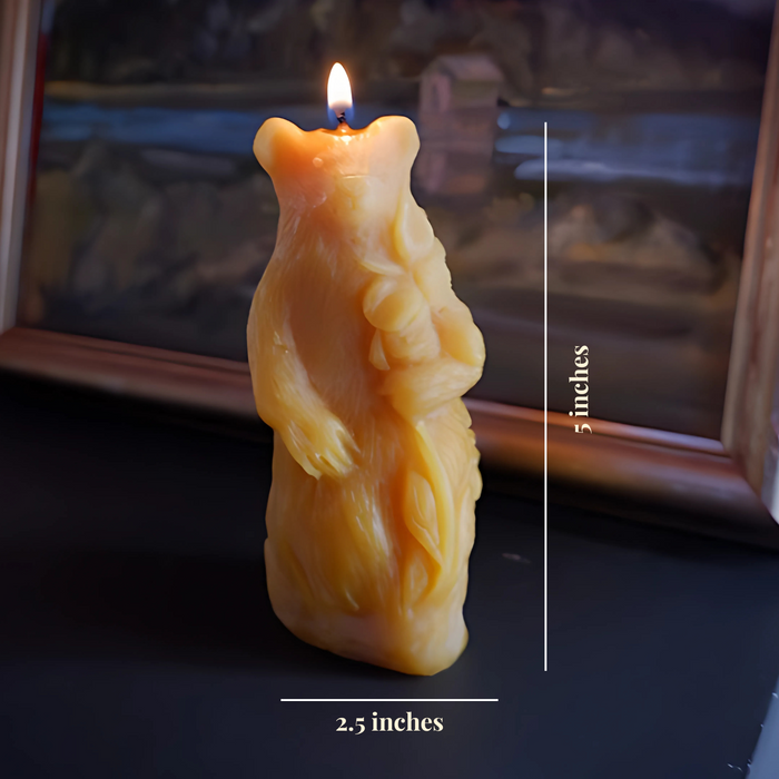 Candlestock Beeswax Bear Candle with Flower
