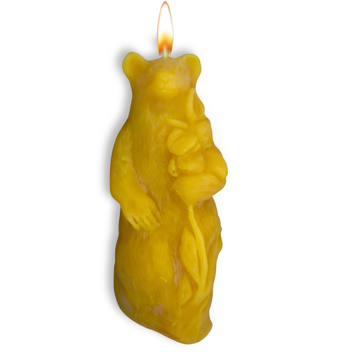 Candlestock Beeswax Bear Candle with Flower