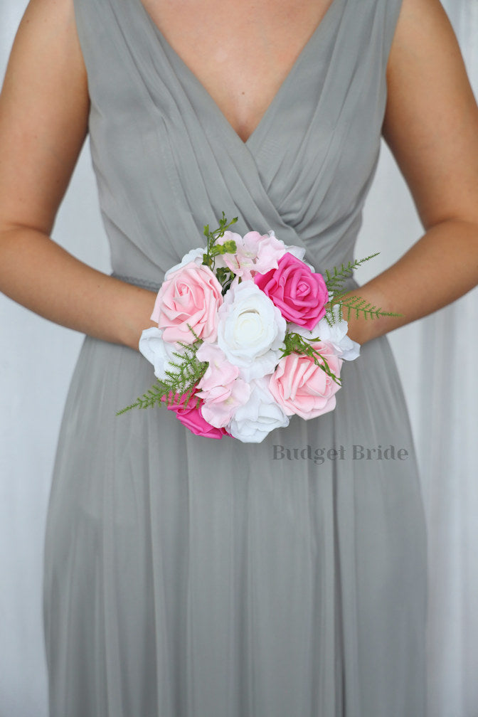 Candy Pink and Pink Silk Wedding Bouquet   - $39.50 | Noyac