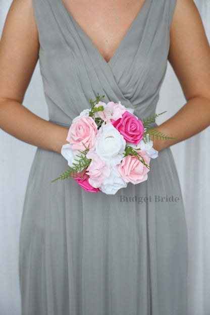 Candy Pink and Pink Silk Wedding Bouquet   - $39.50 | Noyac