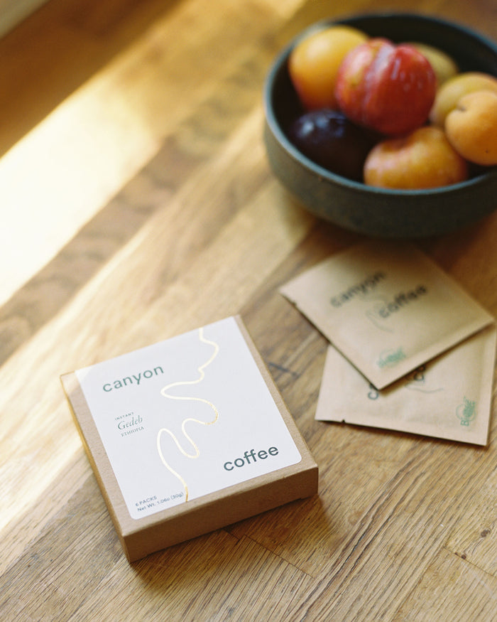A box of Canyon Gedeb Instant Coffee, 6 Pack, from Ethiopia