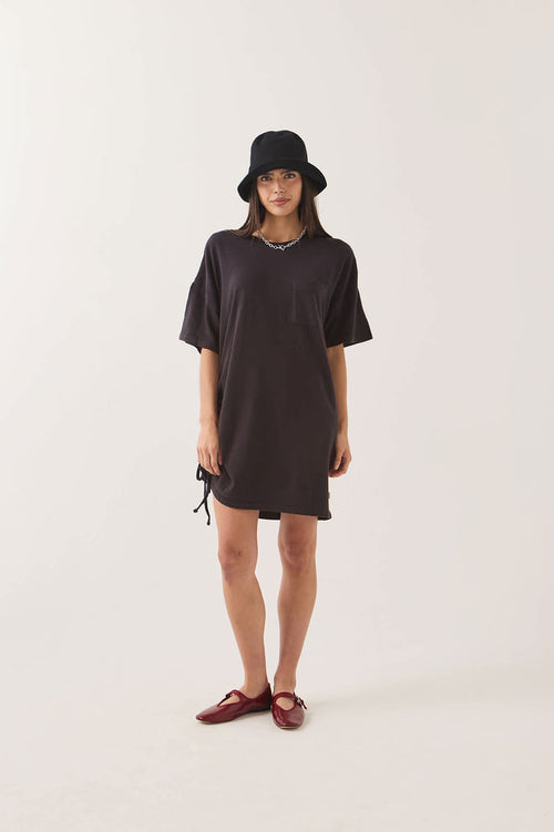 Women's Carefree Organic Garment Dye T-Shirt Dress in the color Black - Women's Front View