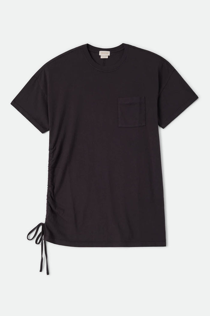 Women's Carefree Organic Garment Dye T-Shirt Dress in the color Black - Front Product View