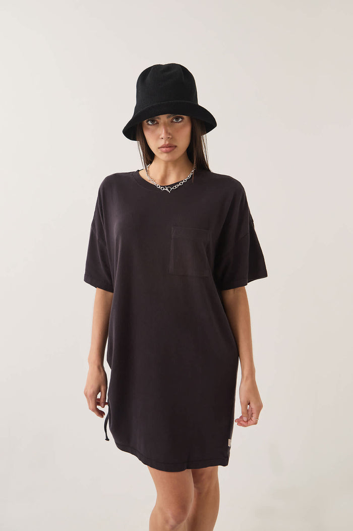 Women's Carefree Organic Garment Dye T-Shirt Dress in the color Black - Additional Fit image