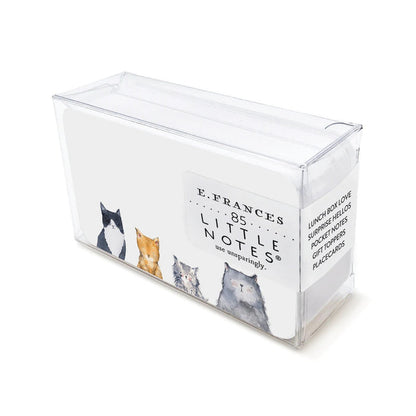 Clear acrylic note box with cat illustrations and E. Frances Little Notes label