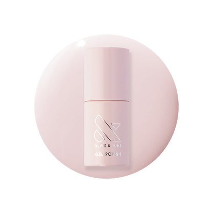 CCT - Gel polish bottle on soft sheer pink background for a delicate and feminine manicure by Olive and June