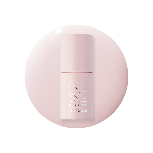 CCT - Gel polish bottle on soft sheer pink background for a delicate and feminine manicure by Olive and June