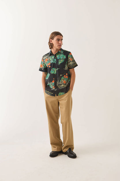 Men's Charter Print Shirt in the color Black/Floral - Men's Front View