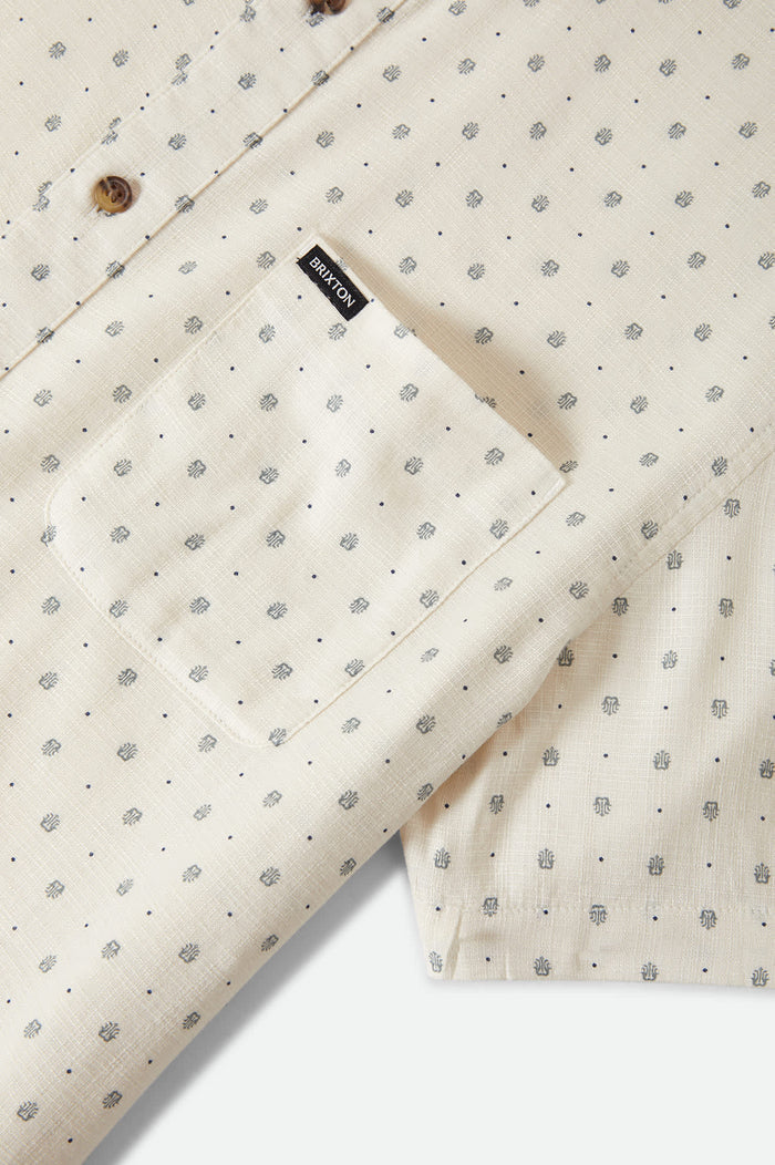 Men's Charter Slub Short Sleeve Shirt in the color Off White Micro Geo - Additional Laydown image