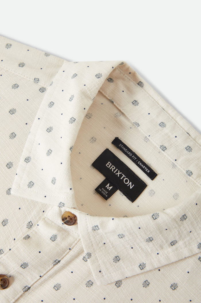 Men's Charter Slub Short Sleeve Shirt in the color Off White Micro Geo - Additional Laydown image
