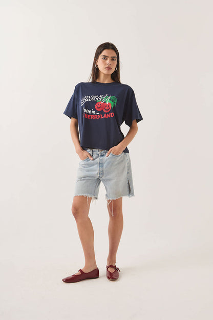 Women's Cherryland Boxy Cropped Crew in the color Washed Navy - Women's Front View