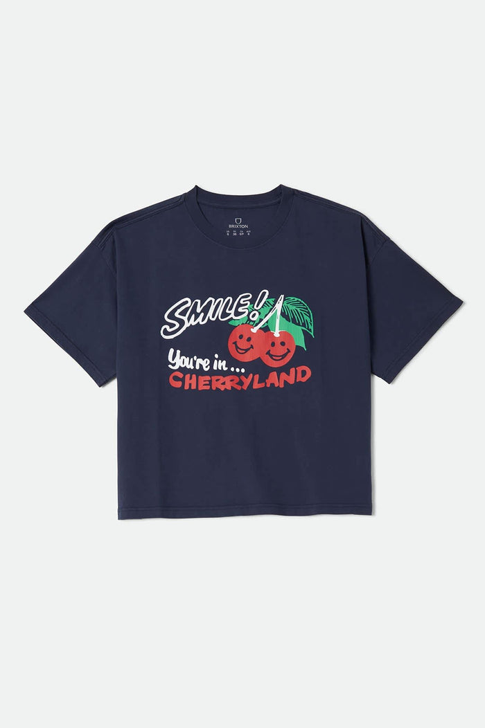 Women's Cherryland Boxy Cropped Crew in the color Washed Navy - Front Product View