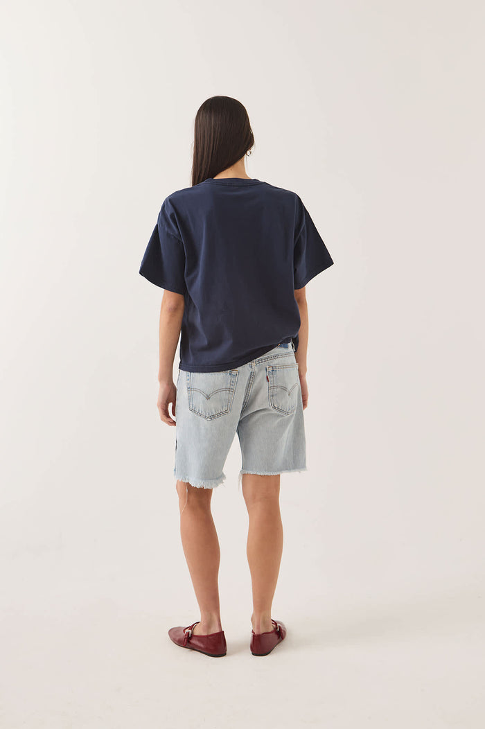 Women's Cherryland Boxy Cropped Crew in the color Washed Navy - Women's Back View