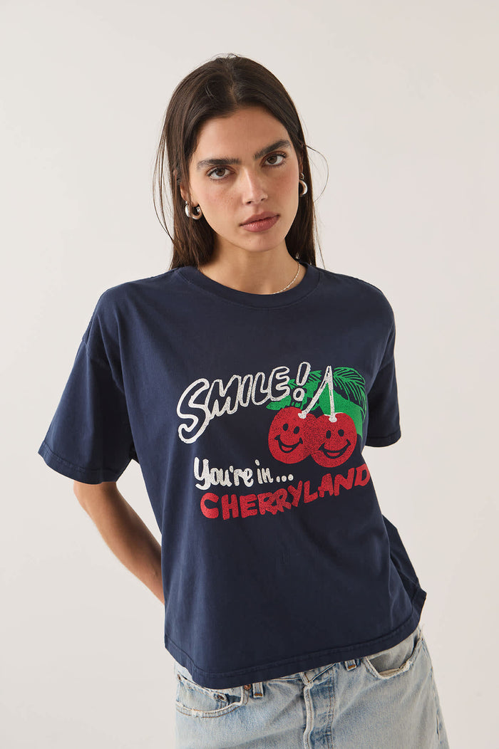 Women's Cherryland Boxy Cropped Crew in the color Washed Navy - Additional Fit image