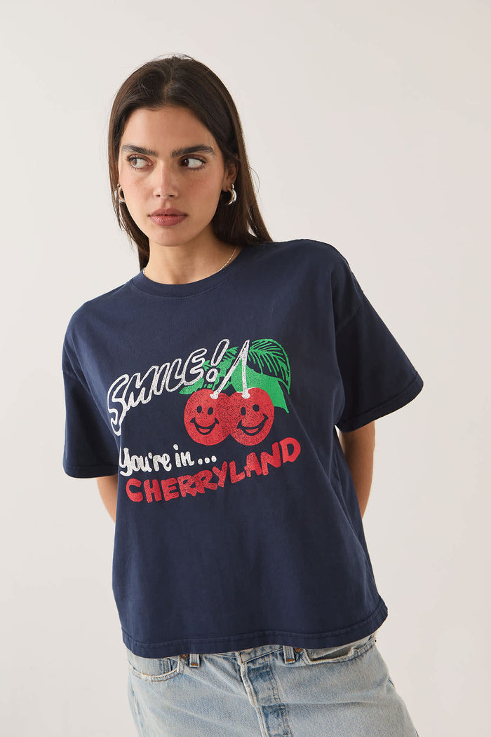 Women's Cherryland Boxy Cropped Crew in the color Washed Navy - Additional Fit image