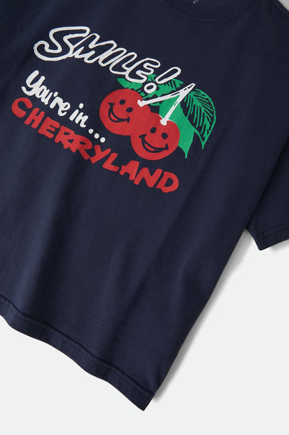 Women's Cherryland Boxy Cropped Crew in the color Washed Navy - Additional Laydown image