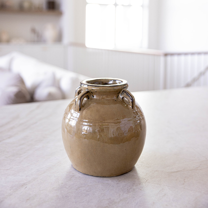 Chevalier Cream Glazed Vase With Handles - Magnolia Lane co. Home + Garden + Gift