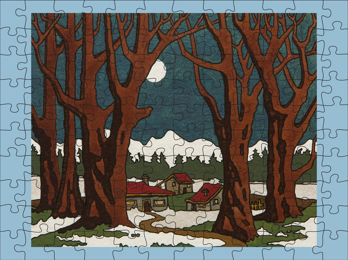 Cj Hurley: Snowy Cabins | 120 Piece Double-Sided Jigsaw Puzzle Set