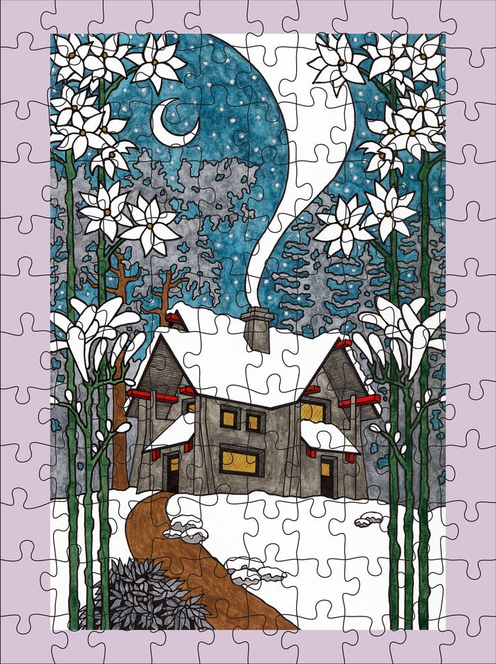 Cj Hurley: Snowy Cabins | 120 Piece Double-Sided Jigsaw Puzzle Set