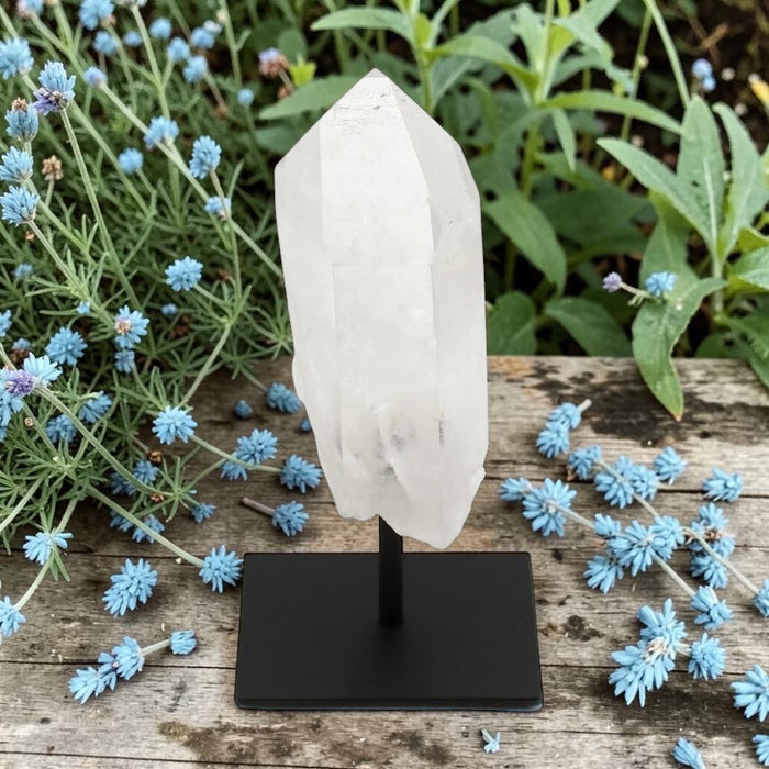Clear Quartz Point on Metal Base
