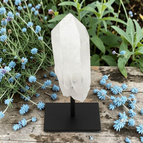 Clear Quartz Point on Metal Base