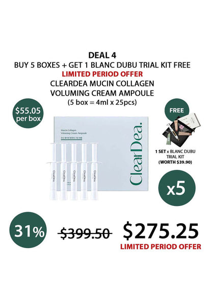 (BUY 5 GREEN) CLEARDEA VOLUMING CREAM AMPOULE + (1 FREE) BD TRIAL KIT