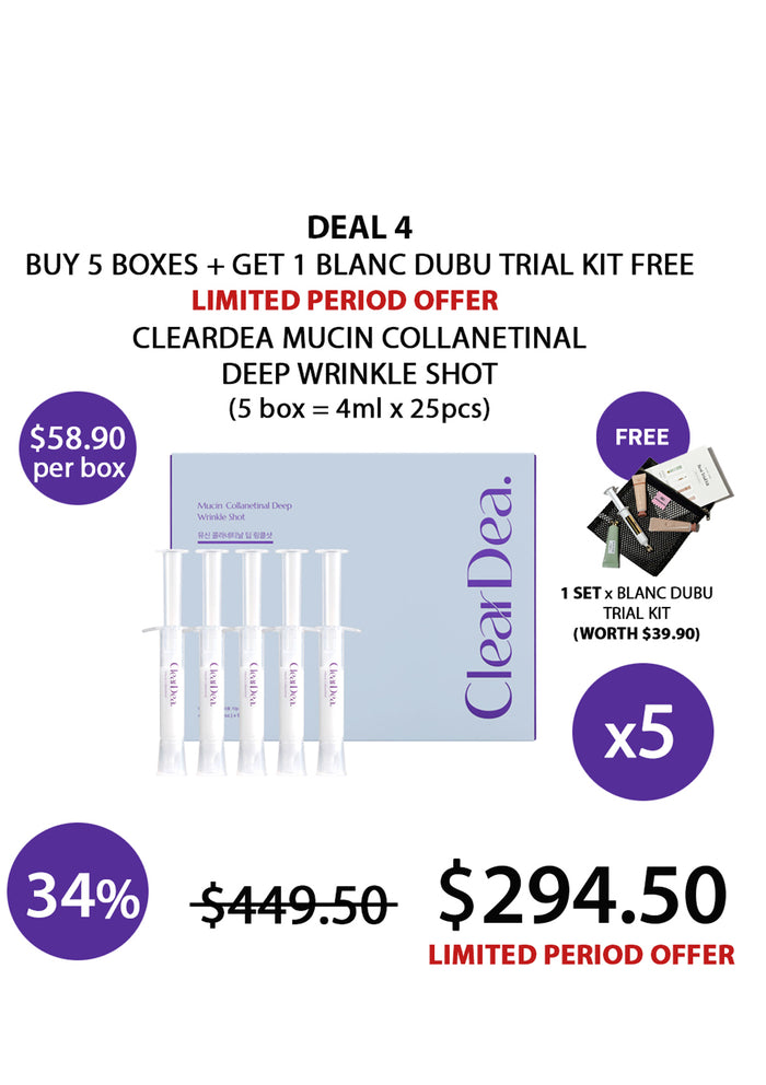 (BUY 5 PURPLE) CLEARDEA DEEP WRINKLE SHOT + (1 FREE) BD TRIAL KIT