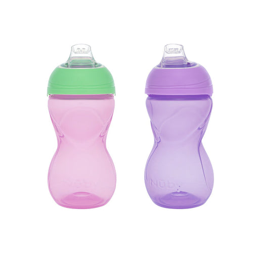 Two Clik-It Soft Spout Sippy Cup (2 Pack) | Purple / Aqua are standing side by side on a white background.