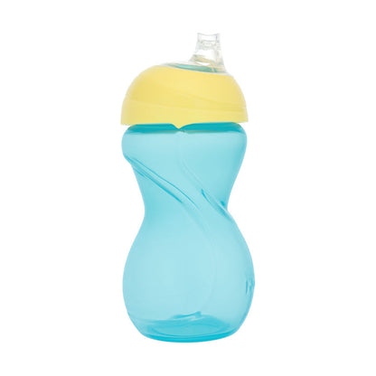 The Clik-It Soft Spout Sippy Cup (2 Pack) | Red / Yellow is shown with a curved design, yellow screw-on lid, and soft silicone spout against a white background.