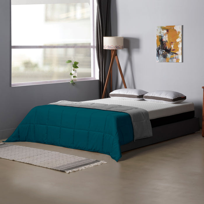 Comforter|Reversible|Microfiber|Comforter|Deep|Teal|And|Ash|Grey|