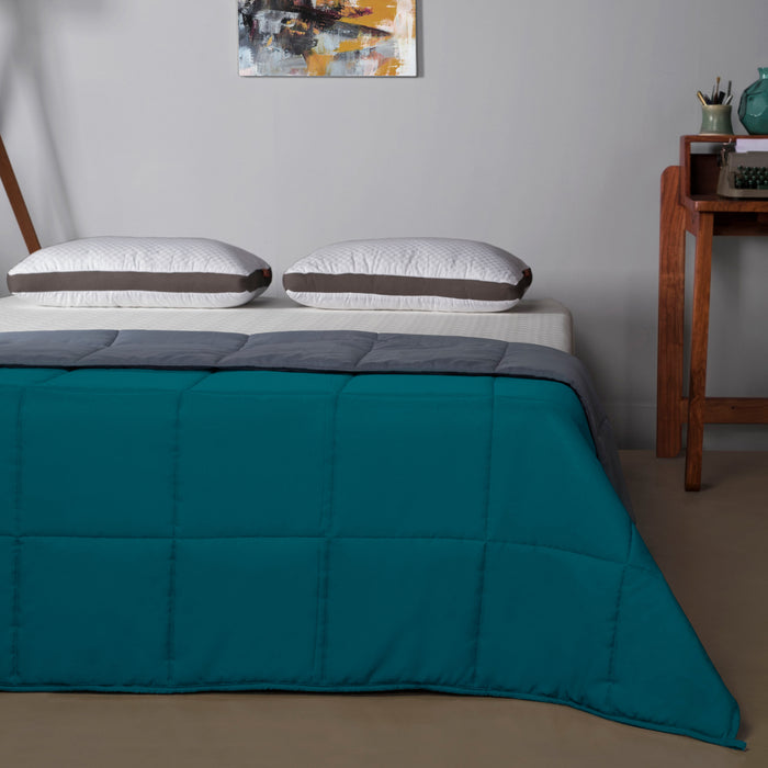 Comforter|Reversible|Microfiber|Comforter|Deep|Teal|And|Ash|Grey|