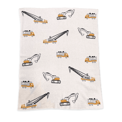 Construction Trucks - Jacquard Sweater Knit Baby Blanket (Organic Cotton)
