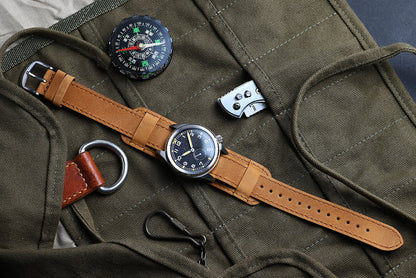 vario 1945 D12 ww2 field watch on single pass crazy horse leather watch strap