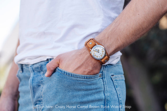 crazy horse leather single pass watch strap