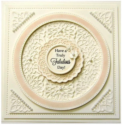Creative Expressions - Sue Wilson Dies - Striplet - Radiance. The Radiance Striplet provides a lovely backdrop for Gillian or any other die set in the centre of the frame. Sizes: Outside Frame: 2.10" x 6.15" Inside Pattern: 1.80" x 5.90" Available at Embellish Away located in Bowmanville Ontario Canada. Crad by brand ambassador.