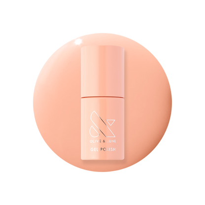 CS - Gel bottle shown in a soft coral peach shade for a fresh, petal-soft gel polish manicure look at home