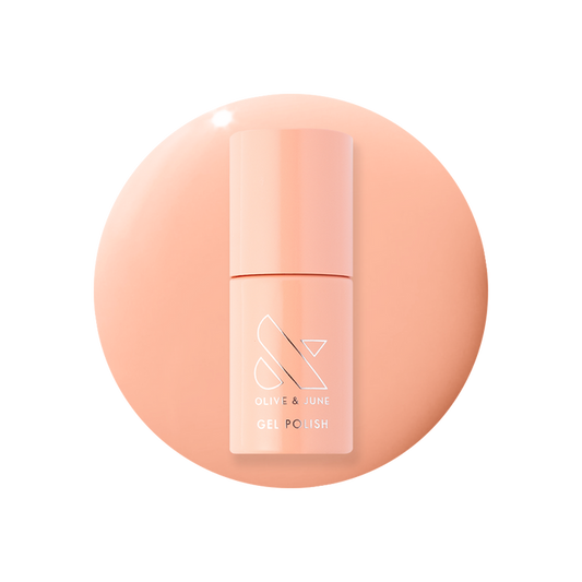 CS - Gel bottle shown in a soft coral peach shade for a fresh, petal-soft gel polish manicure look at home