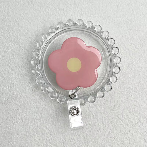 Daisy Retractable Badge Reel - Pink with Yellow Centre