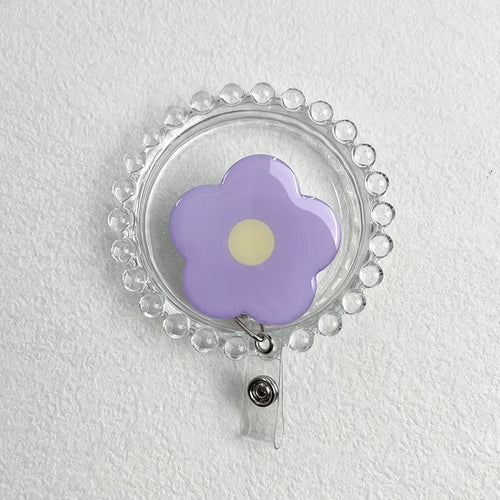 Daisy Retractable Badge Reel - Purple with Yellow Centre
