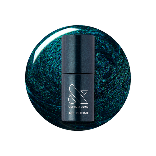 Dancing Green - Gel bottle over deep emerald green chrome gel polish for a long-lasting manicure by Olive and June