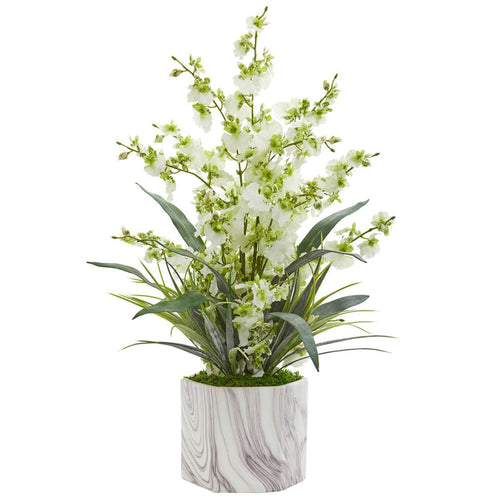 Dancing Lady Orchid Artificial Arrangement in Marble Finished Vase